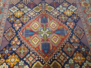 Wonderful Persian Kashan Rug 5x7, Dark Blue and Multicolor Panel Design, Wool Vintage Hand Knotted Carpet