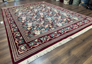 Pakistani Rug 9x12 William Morris Maroon Vintage Floral Wool