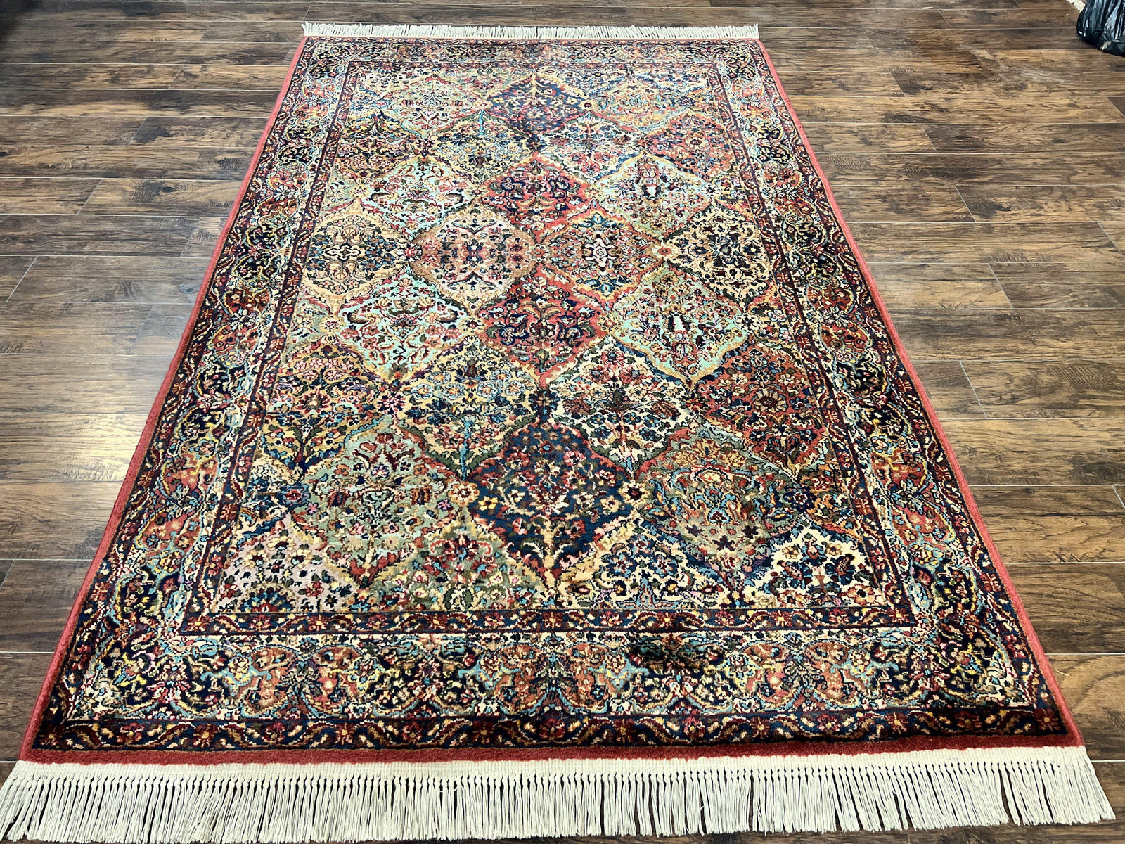Karastan Multicolor Panel Kirman Rug #717, Wool Karastan Rug 5.9 x 9, Vintage Multipanel Kirman, Original Karastan Collection 700 Series