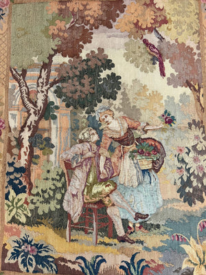 Antique Tapestry 3x4, European French Tapestry, Hand Loomed Victorian Tapestry, Vintage Wool Tapestry 3 x 4 ft