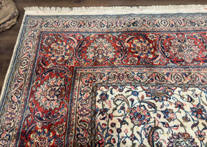 Ivory Persian Sarouk Rug 13x20, Palace Size Carpet, 225 KPSI, Traditional Wool Handmade Vintage Extra Large Rug 13 x 20 ft, Allover Pattern,