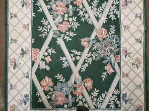 3' 6" X 5' 6" Hand Stitched Indian Wool Rug with Backing Green Beige