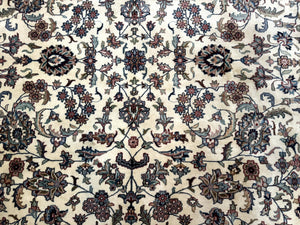 Indo Persian Rug 9x12, Allover Floral Pattern, Ivory & Green, Traditional Oriental Carpet