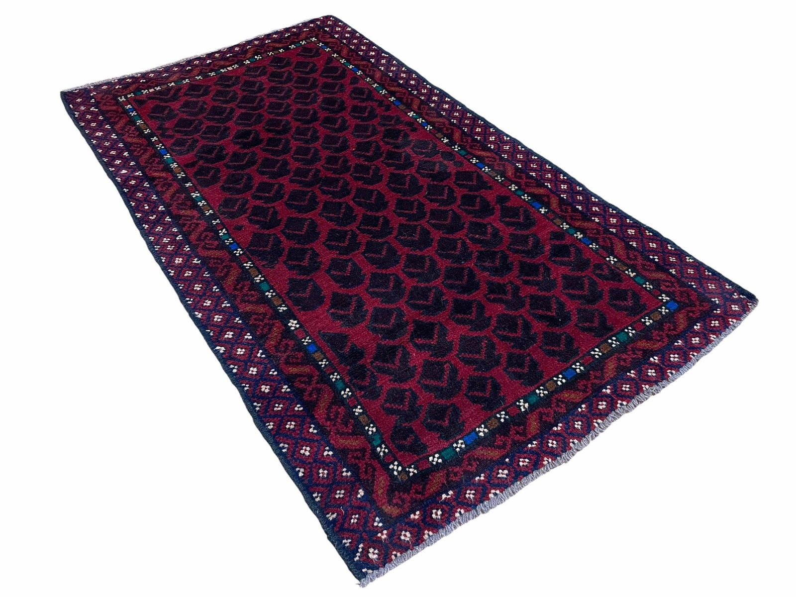 2' 8" X 4' 6" Vintage Handmade Tribal Wool Rug Balouchi Rug Afghan Rug Red Blue