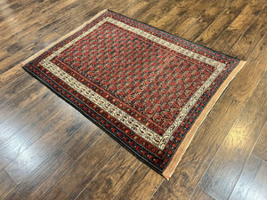 Persian Kurdish Rug 5x6, Wool Hand Knotted Vintage Carpet, Red Blue Cream, Boteh Paisley Pattern, 5 x 6 Medium Sized Oriental Rug