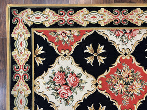 Wide Runner Rug 6x17 ft, Custom Made Vintage Stark Carpet 6 x 17 ft, Red Black Ivory, Corridor Hallway Rug, European Panel Design, Floral