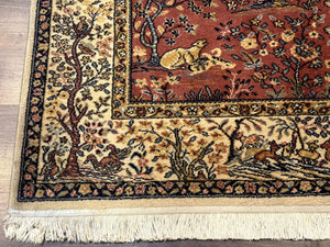 Persian Wool Rug 4x6, Tree of Life Animal Pictorials, Vintage, Power Loomed Ardakan Rug