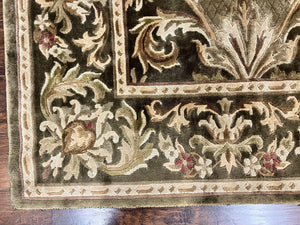 Tibetan Rug 8x10, European Design, Floral, Green, Handmade, Wool, Nepali Rug
