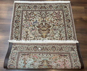 Wonderful Persian Tabriz Rug 3x5, Tree of Life, Animal Pictorials, Birds, Wool & Silk Highlights, Fine 330 KPSI