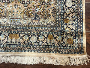 Silk Indian Kashmiri Rug 3x4, Very Fine 400 KPSI, Silk Prayer Rug, Handmade