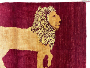 3.5 X 5 Handmade Rug Vintage New Rug Quality Wool Lion Red Veggy Dyes Pictorial