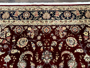 Sino Persian Rug 9x11, Burgundy and Navy Blue, Fine 200 KPSI, Floral Allover