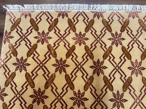 Tibetan Rug 8x10, Wool with Silk Highlights, Beige and Maroon, Contemporary Carpet