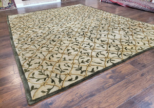 Vintage Tibetan Nepalese Area Rug 9x12, Wool Hand-Knotted, Beige Nepali Soft Pile Carpet, 9 x 12 Living Room Modern Dining Room Rug