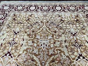 Indian Rug 9x12 Agra Rug, Vintage Rug 9 x 12 Wool Rug, Area Rug 9x12 Oriental Carpet, Unique Colors, Hand Knotted, Clay Dark Brown, Allover