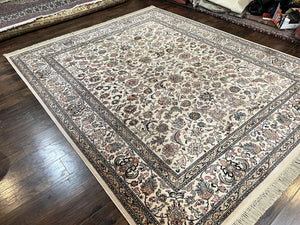 Karastan Rug #738 Tabriz Design 8.8 x 10.6, Room Sized Wool Pile Karastan Carpet, Vintage Discontinued Karastan Area Rug, Ivory, Floral Rug