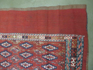 45" X 32" Antique Handmade Bokhara Turkoman Yomud Chuval Wool Rug Soumak NICE