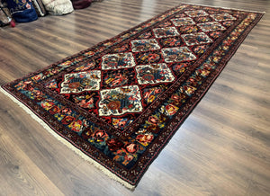 Persian Bakhtiari Rug 5x12, Wide Runner Rug, Unique Size, Multicolor Panel Design, Navy Blue Ivory, Antique Persian Rug, Colorful