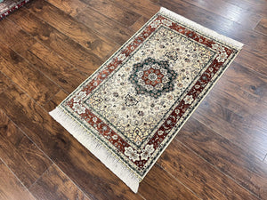 Silk Turkish Kayseri Rug 2.7 x 4, Floral Medallion, Fine Oriental Carpet, Small Vintage Rug, Silk Pile on Silk Foundation, Hand Knotted