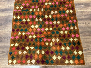 Colorful Afghan Balouch Rug 3x4, Vintage Handmade Wool Carpet