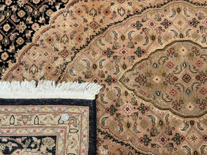 Sino Persian Rug 8x10, Herati Mahi Pattern, Fine 170 KPSI, Black, Wool and Silk Highlights