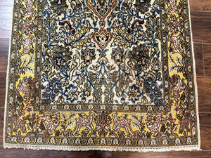 Persian Qum Tree of Life Rug 3.5 x 5.5, Animal Pictorials, Kork Wool with Silk Highlights