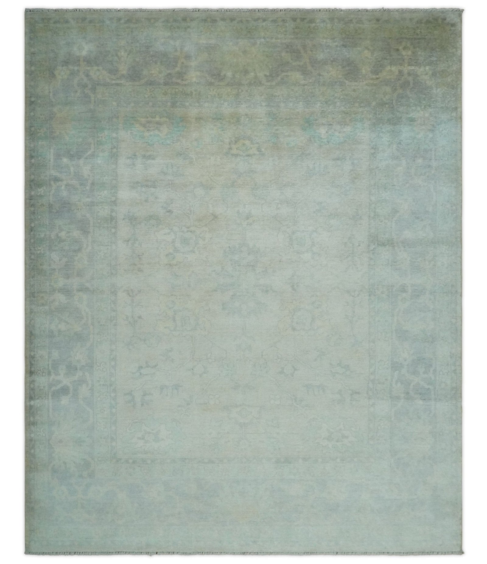 Antique Finish Silver, Gray and Charcoal Hand Knotted Oriental Oushak 8x10 wool Area Rug