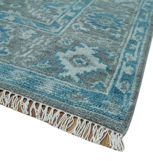 Antique Turkish  Gray and Blue Hand Knotted 8x10 Wool Area Rug