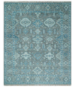 Antique Turkish  Gray and Blue Hand Knotted 8x10 Wool Area Rug