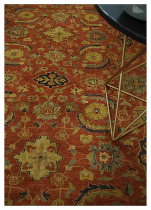 Antique Style 8x10 Rust, Black and Gold Hand Knotted Traditional Turkish Serapi Wool Area Rug
