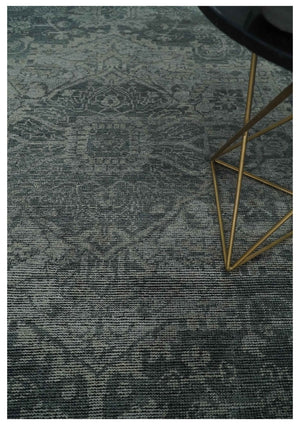 Antique Style Charcoal and Silver Traditional Heriz Medallion 8x10 wool Area Rug