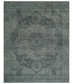 Antique Style Charcoal and Silver Traditional Heriz Medallion 8x10 wool Area Rug