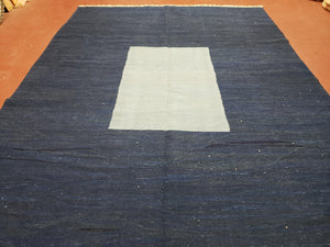 Large Blue Turkish Kilim Rug 7x10, Handmade, Wool