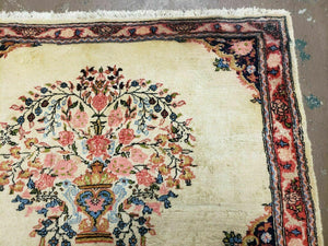 2' 7" X 3' 6" Antique Rug Hand Knotted Pictorial Wool Oriental Flowers