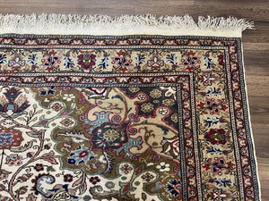 Turkish Sivas Rug 7x9, Vintage Wool Hand-Knotted Carpet, Ivory Cream Purple Tan, Floral Medallion Rug, Fine Oriental Carpet, Medium Size Rug