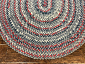 American Oval Braided Rug 5x8, Vintage Multicolor Handmade Wool 5 x 8 Carpet
