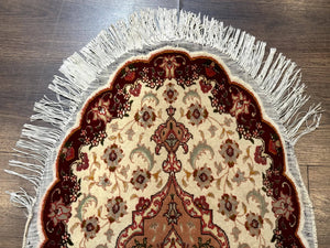 Small Oval Persian Tabriz Rug 2x4, Kork Wool and Silk Highlights, Fine 260 KPSI