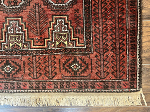 Antique Persian Turkoman Rug 3x6, Wool Tribal Handmade Carpet, Red and Black
