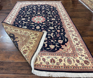 Navy Blue Pak Persian Rug 6x10, Floral Medallion, Traditional Persian Area Rug, Fine 240 KPSI