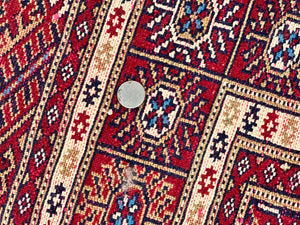 Pakistani Bokhara Rug 4x6, Red Turkoman Carpet, Finely Hand Knotted, Wool Vintage Rug