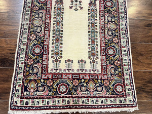 Turkish Prayer Rug 2.5 x 4, Vintage Wool Hand Knotted Carpet, Ivory