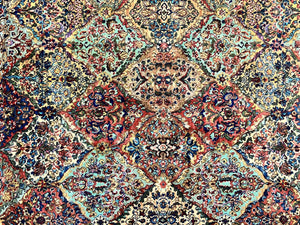 Karastan Multicolor Panel Kirman Rug #717, Wool Karastan Rug 5.9 x 9, Vintage Multipanel Kirman, Original Karastan Collection 700 Series
