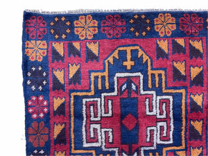 3 X 4.3 Vintage Handmade Tribal Wool Rug Balouch Rug Afghan Rug Red Blue Nice