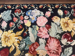 Palace Size Needlepoint Rug 12x18, Vintage Spanish Portuguese Carpet, Floral Design