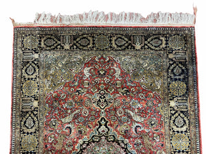 Persian Qum Silk Rug 3.8 x 5.6, Silk on Silk, Animal Pictorials, Fine 330 KPSI