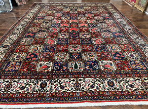 Persian Bakhtiari Rug 10x14, Multicolor Khesti Panel Design