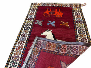 4 X 6 Handmade Zagros Wool Rug Horse Birds Ram Sheep Colorful New Vintage Rug
