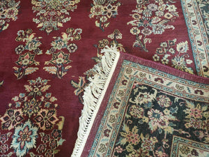 8' X 12' Vintage Handmade India Floral Oriental Wool Rug Veg Dyes Organic Red