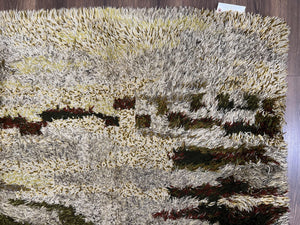 Swedish Rya Shag Rug 5x8, Multicolor Abstract Mid Century Vintage Retro Shag Rug, Soft Fluffy High Pile, Cream Gray Greens, 5 x 8 Shag Rug