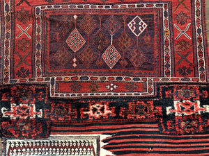 Persian Tribal Nomadic Saddle Cover Rug, Antique, Handmade, Wool, Red Ivory Black, Collectible, Shahsavan